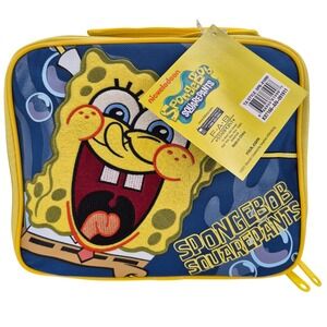 Spongbob SquarePants Zippered Textured Soft Canvas Lunch Bag Box FAB Yellow Blue